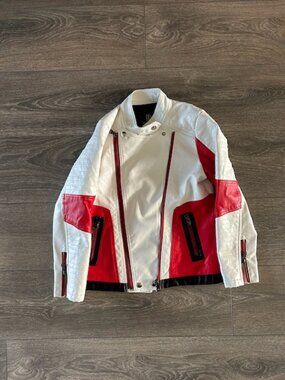 Budermmy Kids Faux Leather Moto Jacket White Red 9-10 Yrs 140